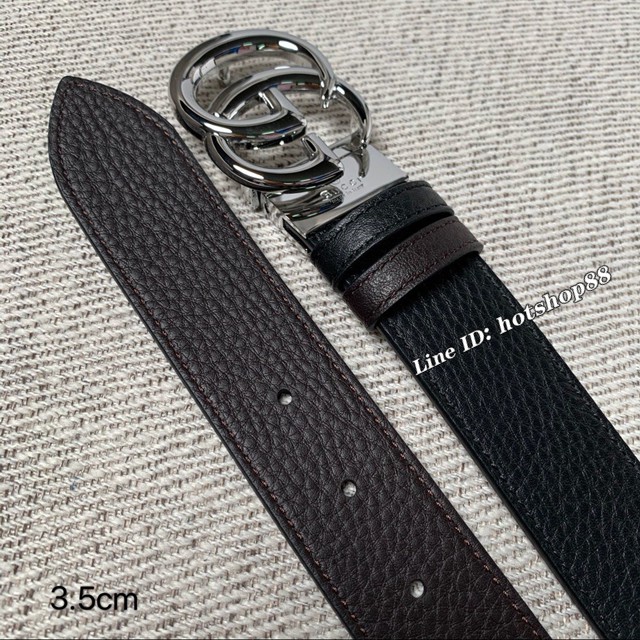Gucci經典皮帶 古奇小牛皮荔枝紋雙面用腰帶  jjp1345